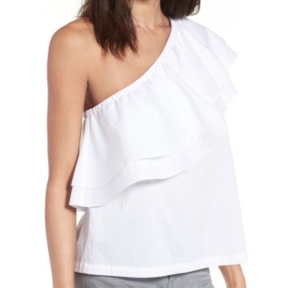 one shoulder white ruffle top